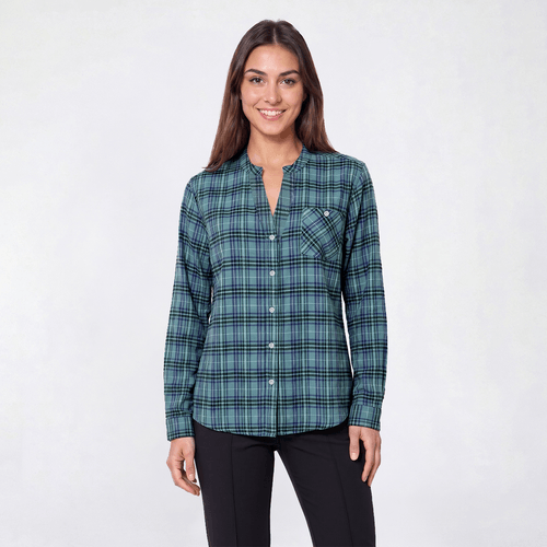 Petite Hasting & Smith Mandarin Collar Flannel - Smoke Blue